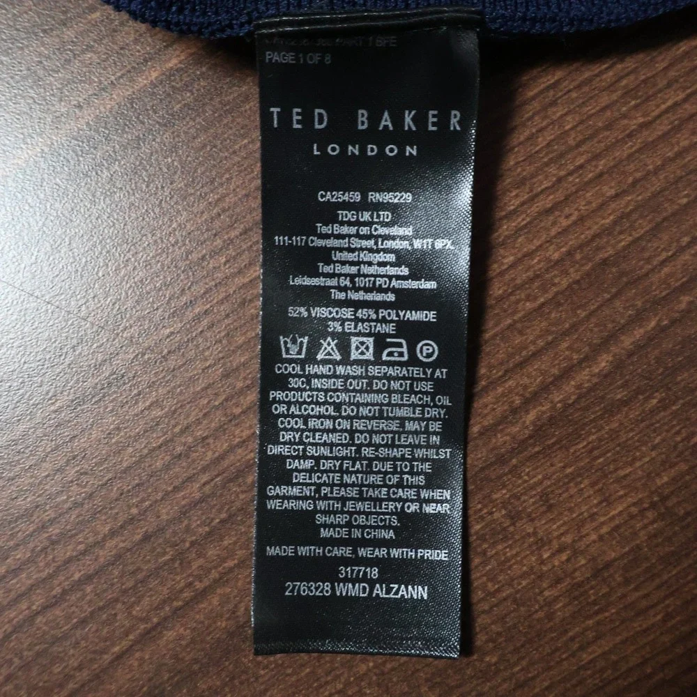 Ted Baker Alzann Fit and Flare Dress Womens 2 Dark Blue Fluted Hem Career Work
